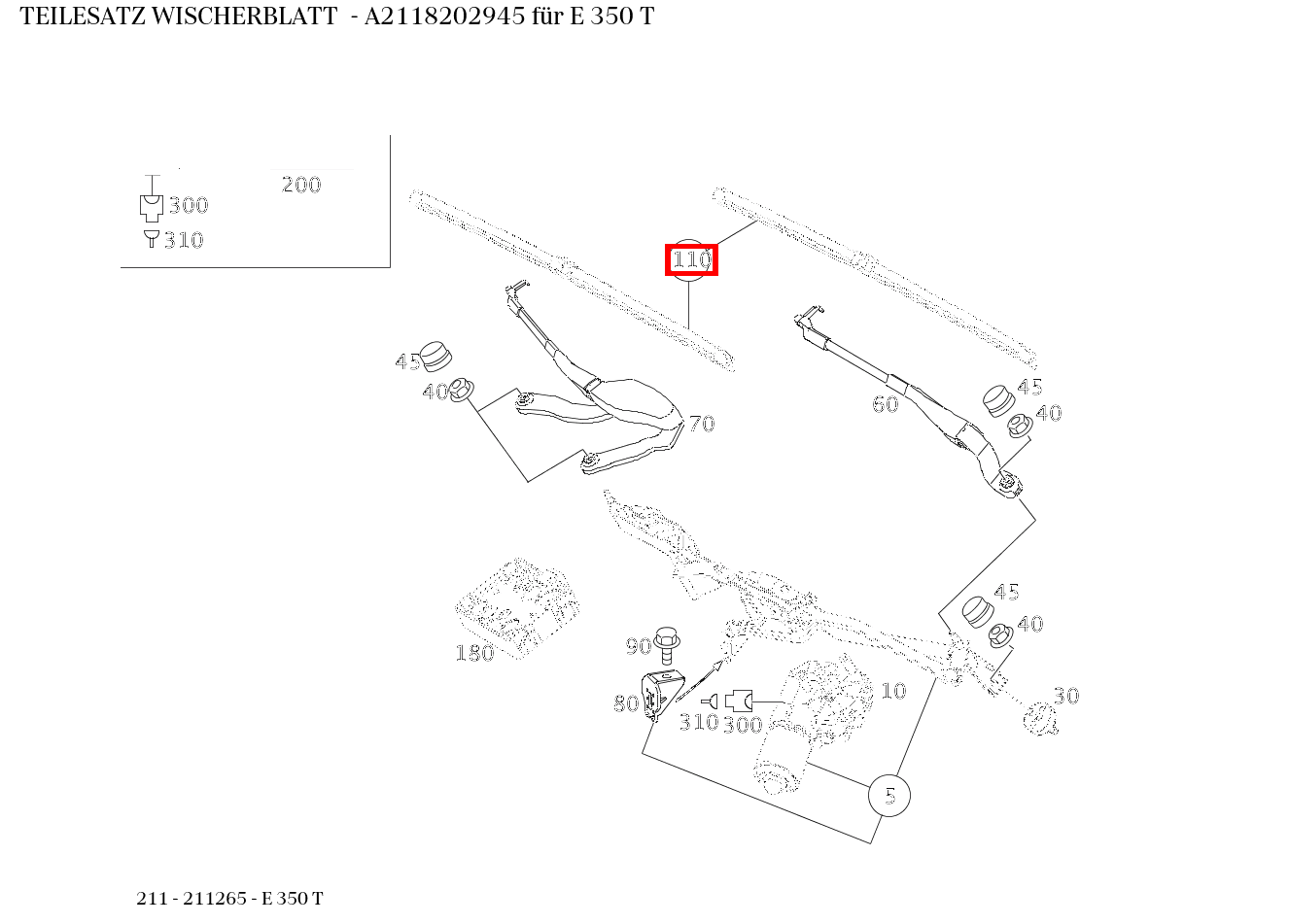 Teilesatz Wischerblatt E 350 T 211