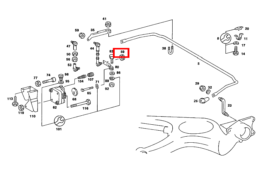 Sechskantmutter STANGE AN DREHSTAB UND HOEHENREGLER; M6 230 TE 123