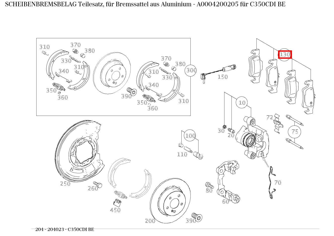 Scheibenbremsbelag Teilesatz, für Bremssattel aus Aluminium C350CDI BE 204