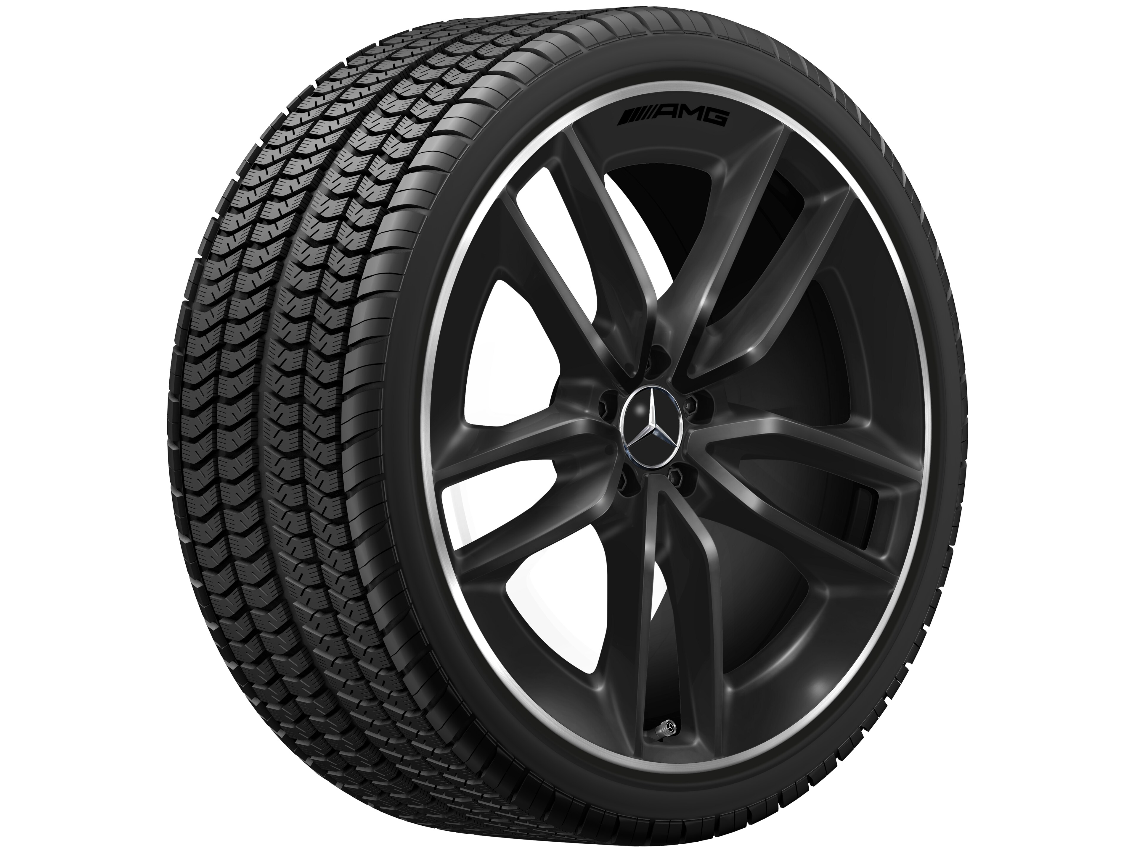 AMG 5-Doppelspeichen-Rad, 22 Zoll, 10 J x 22 ET 56,1, schwarz, Felgenhorn glanzgedreht