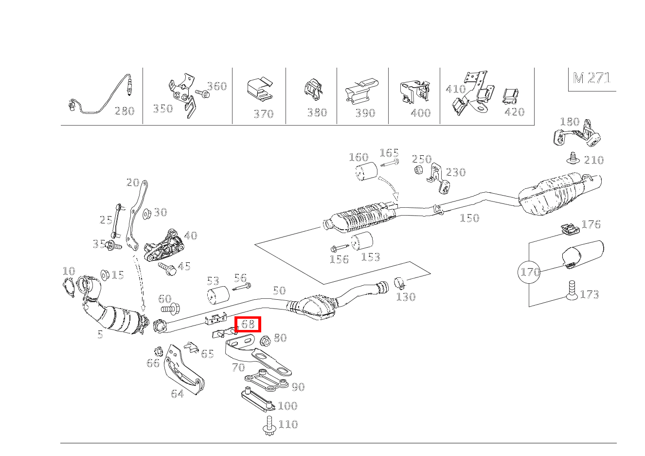 Platte Halter an Auspuffrohr vorn C 180 205