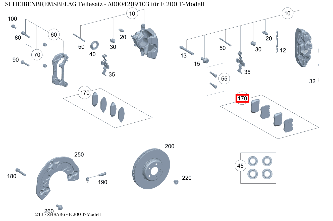 Scheibenbremsbelag Teilesatz E 200 T-Modell 213