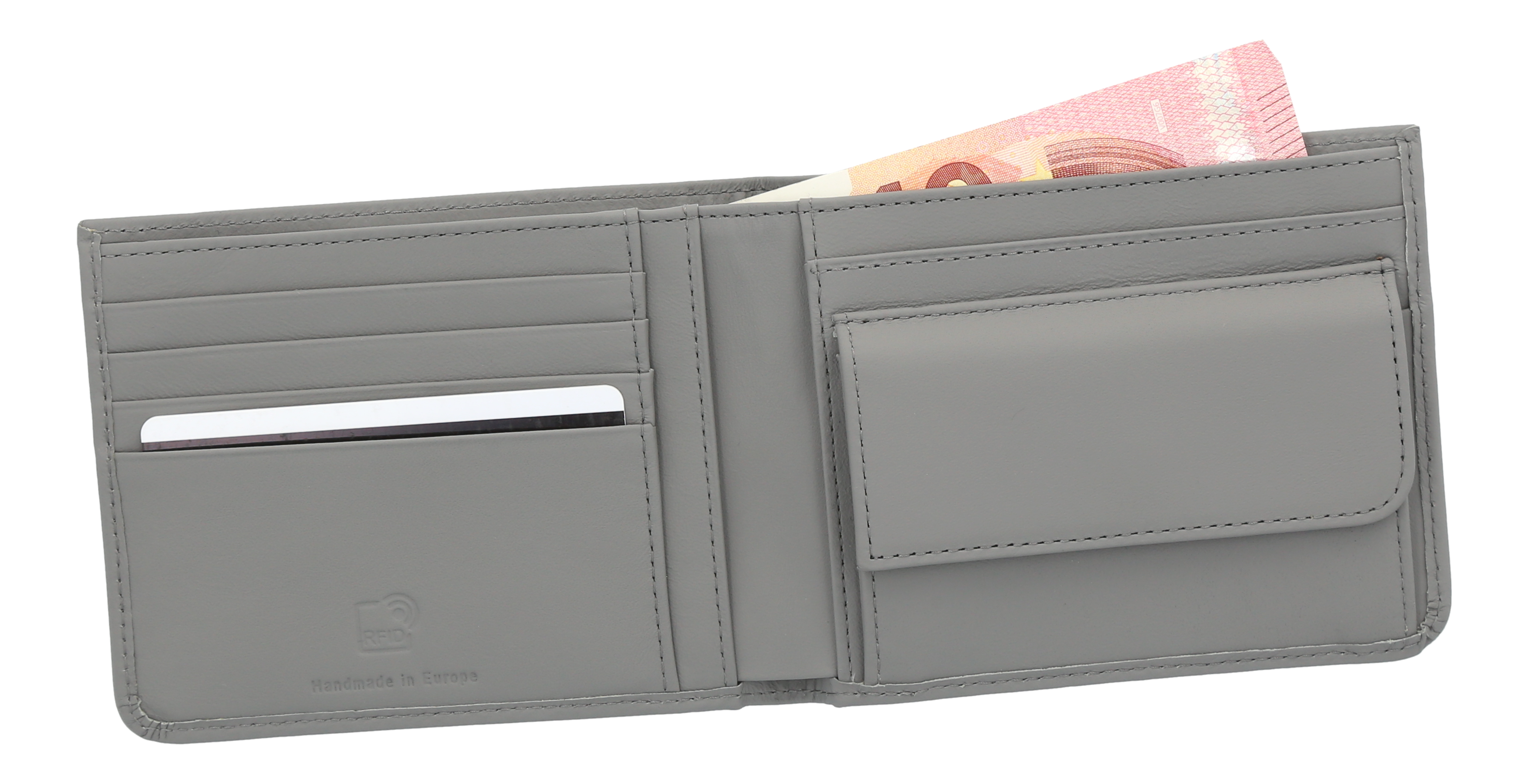 Geldbörse silbergrau, Rindleder