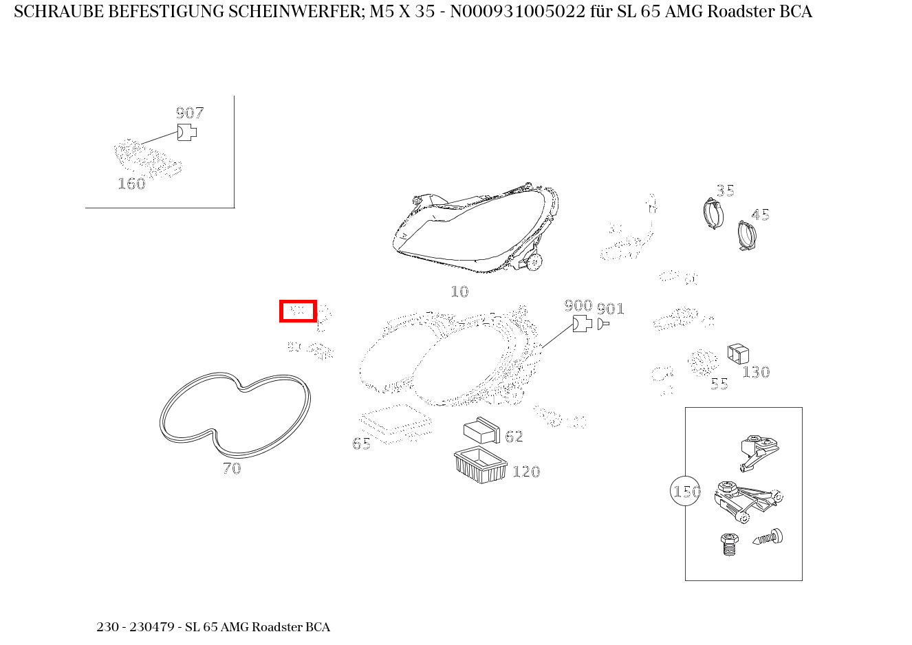 Schraube BEFESTIGUNG SCHEINWERFER; M5 X 35 SL 65 AMG Roadster BCA 230 Schraube BEFESTIGUNG SCHEINWERFER; M5 X 35 SL 65 AMG Roadster BCA 230