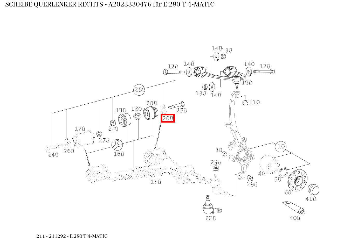 Scheibe QUERLENKER RECHTS E 280 T 4-MATIC 211