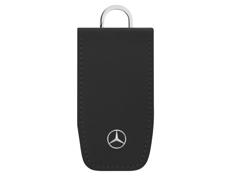 Schlüsseletui schwarz, Rindleder / Edelstahl