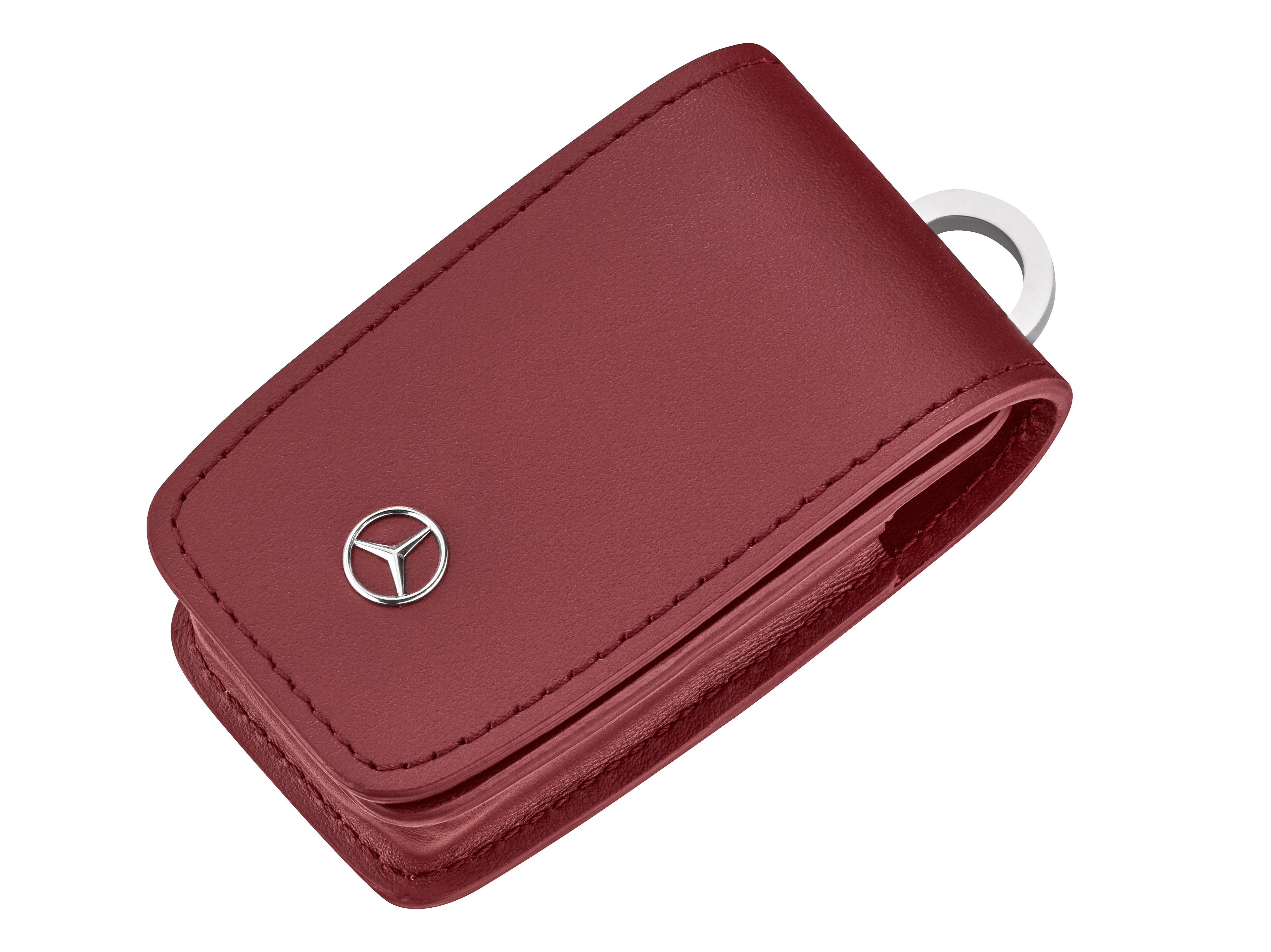 Schlüsseletui rot, Rindleder / Edelstahl