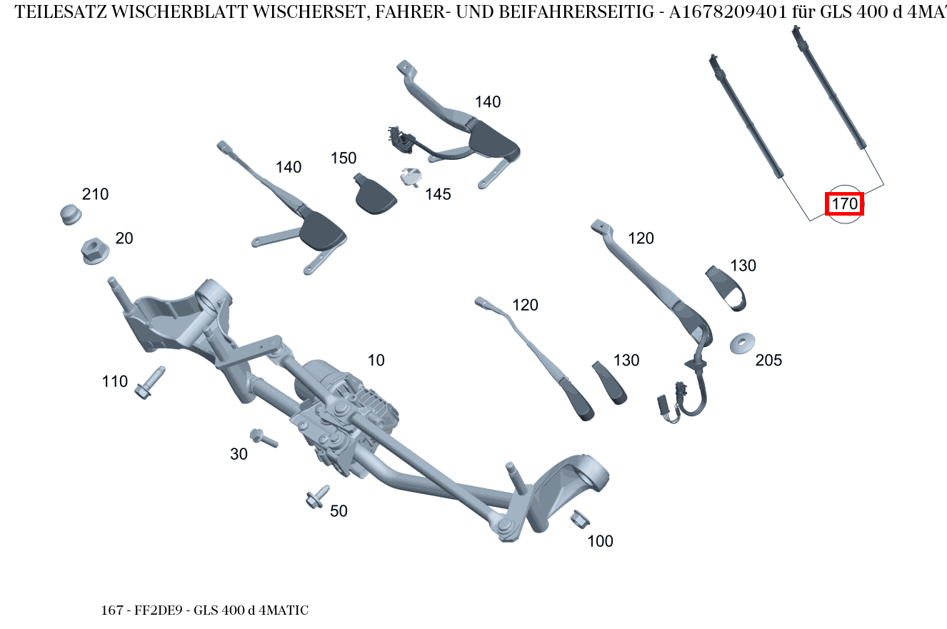 Teilesatz Wischerblatt WISCHERSET, FAHRER- UND BEIFAHRERSEITIG GLS 400 d 4MATIC 167