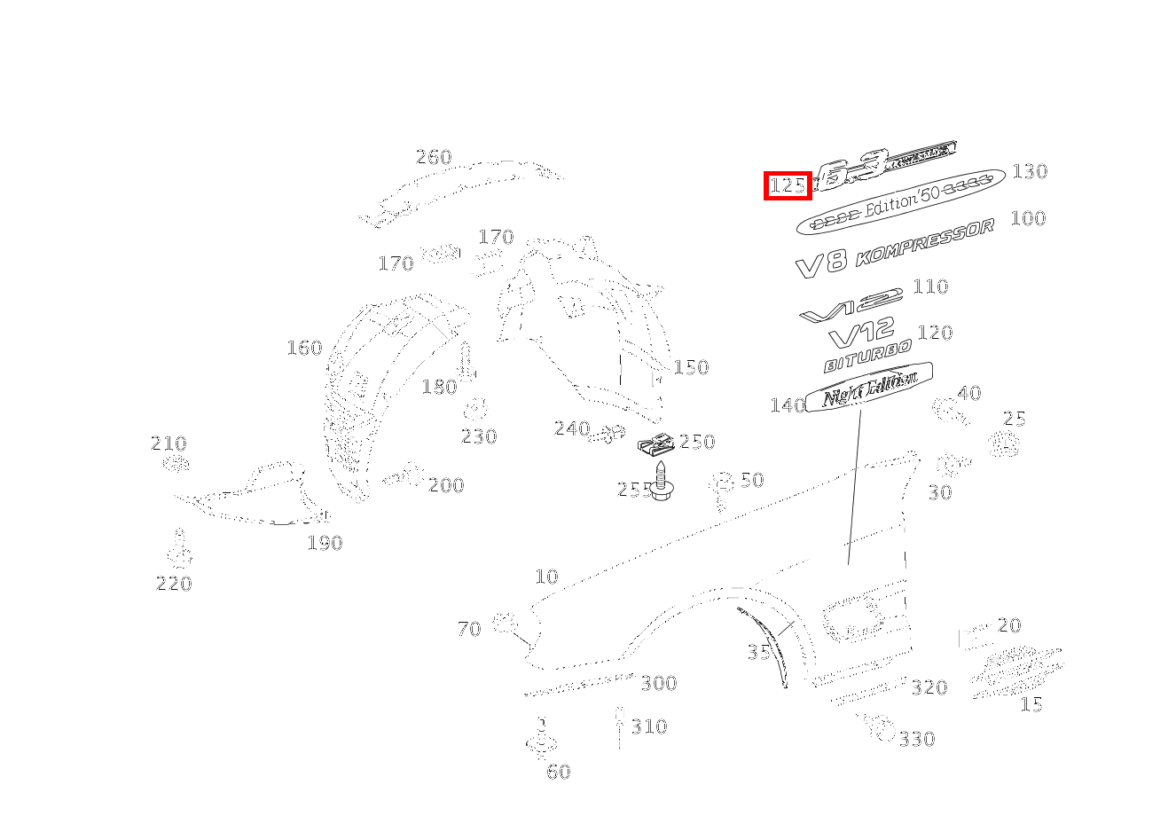 TYPENKENNZEICHEN KOTFLUEGEL; 6.3 AMG SL63 AMG Roadster 230