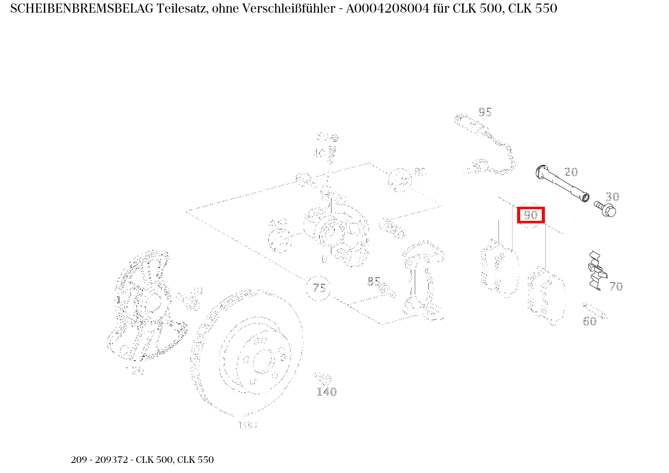 Scheibenbremsbelag Teilesatz, ohne Verschleißfühler CLK 500, CLK 550 209
