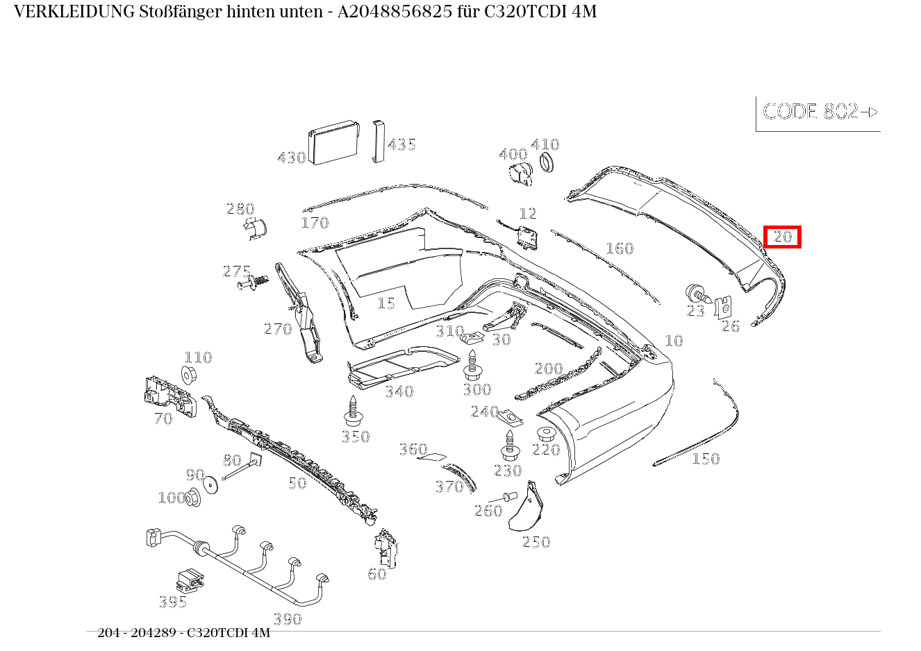 Verkleidung Stoßfänger hinten unten C320TCDI 4M 204 Verkleidung Stoßfänger hinten unten C320TCDI 4M 204