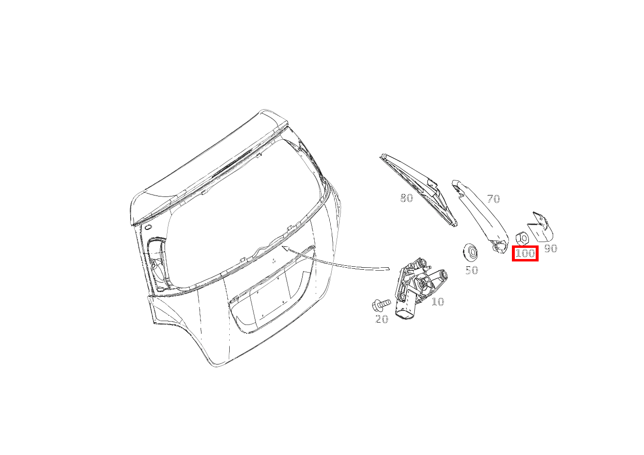 Sechskantmutter WISCHERARM AN WISCHERMOTOR; M8 R 500 L 251