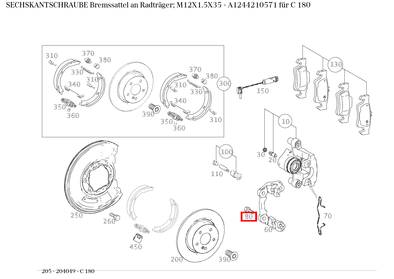 Sechskantschraube Bremssattel an Radträger; M12X1.5X35 C 180 205