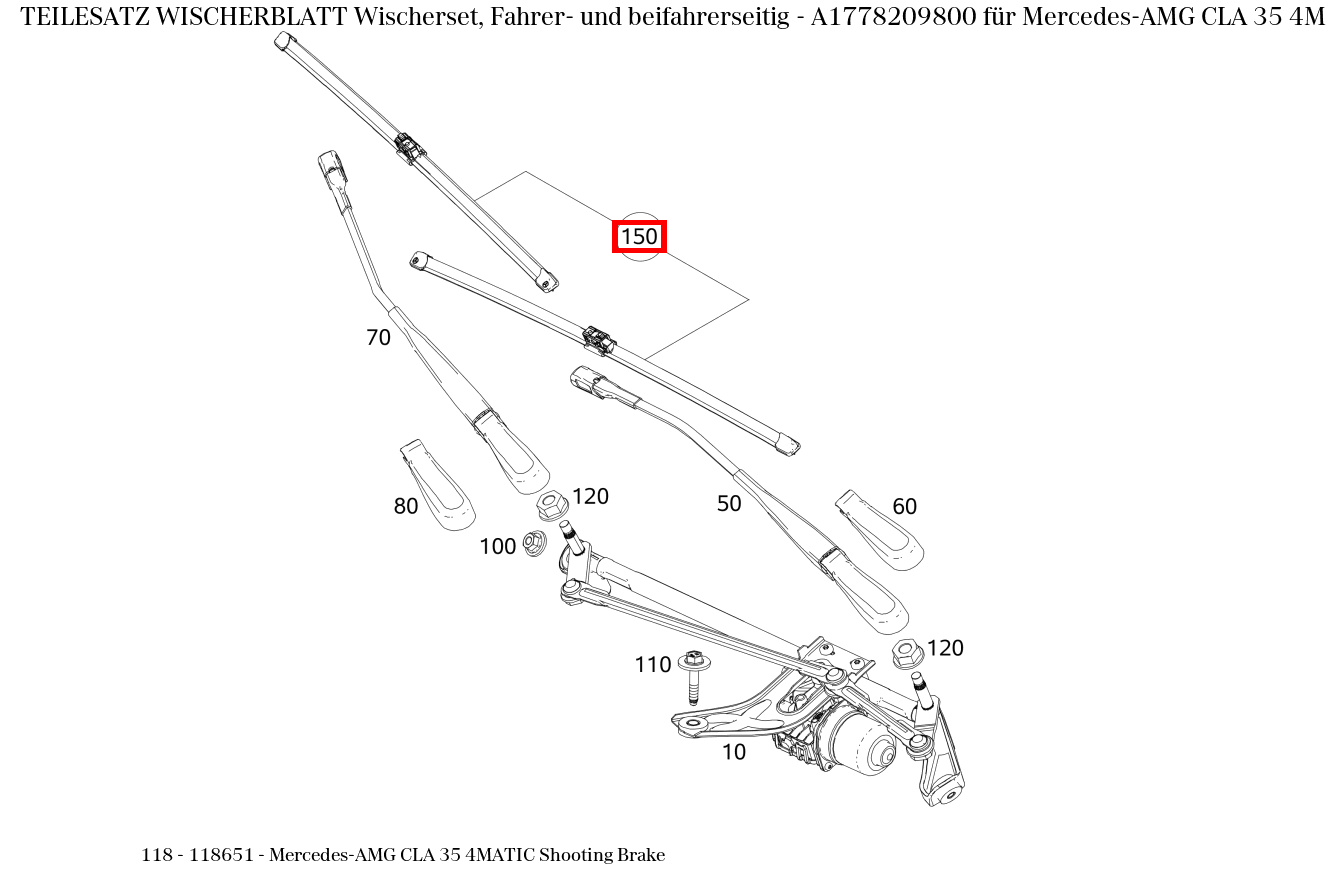 Teilesatz Wischerblatt Wischerset, Fahrer- und beifahrerseitig Mercedes-AMG CLA 35 4MATIC Shooting Brake 118