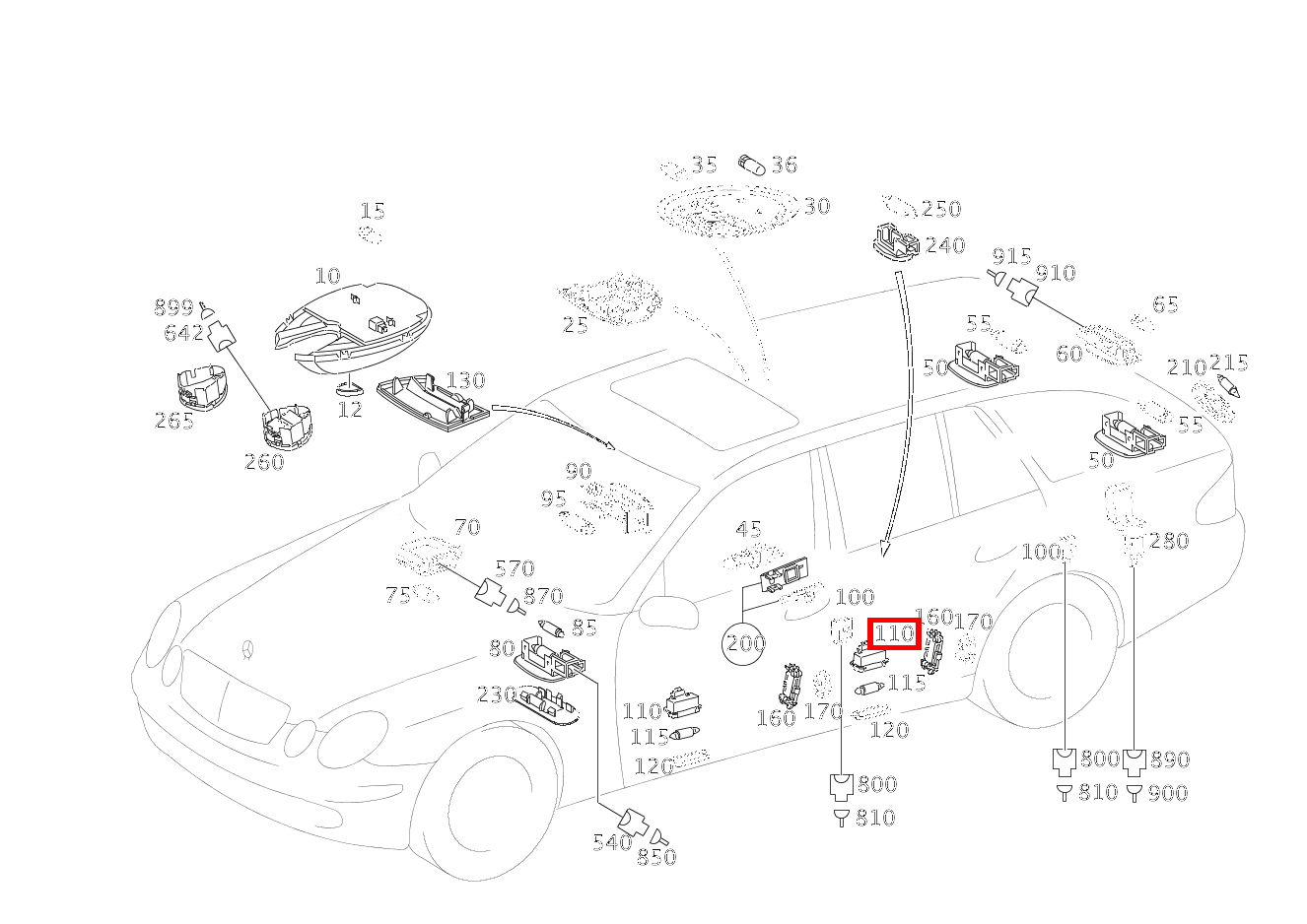 Innenleuchte FONDTUER RECHTS E 220 CDI T-Modell 212 Innenleuchte FONDTUER RECHTS E 220 CDI T-Modell 212