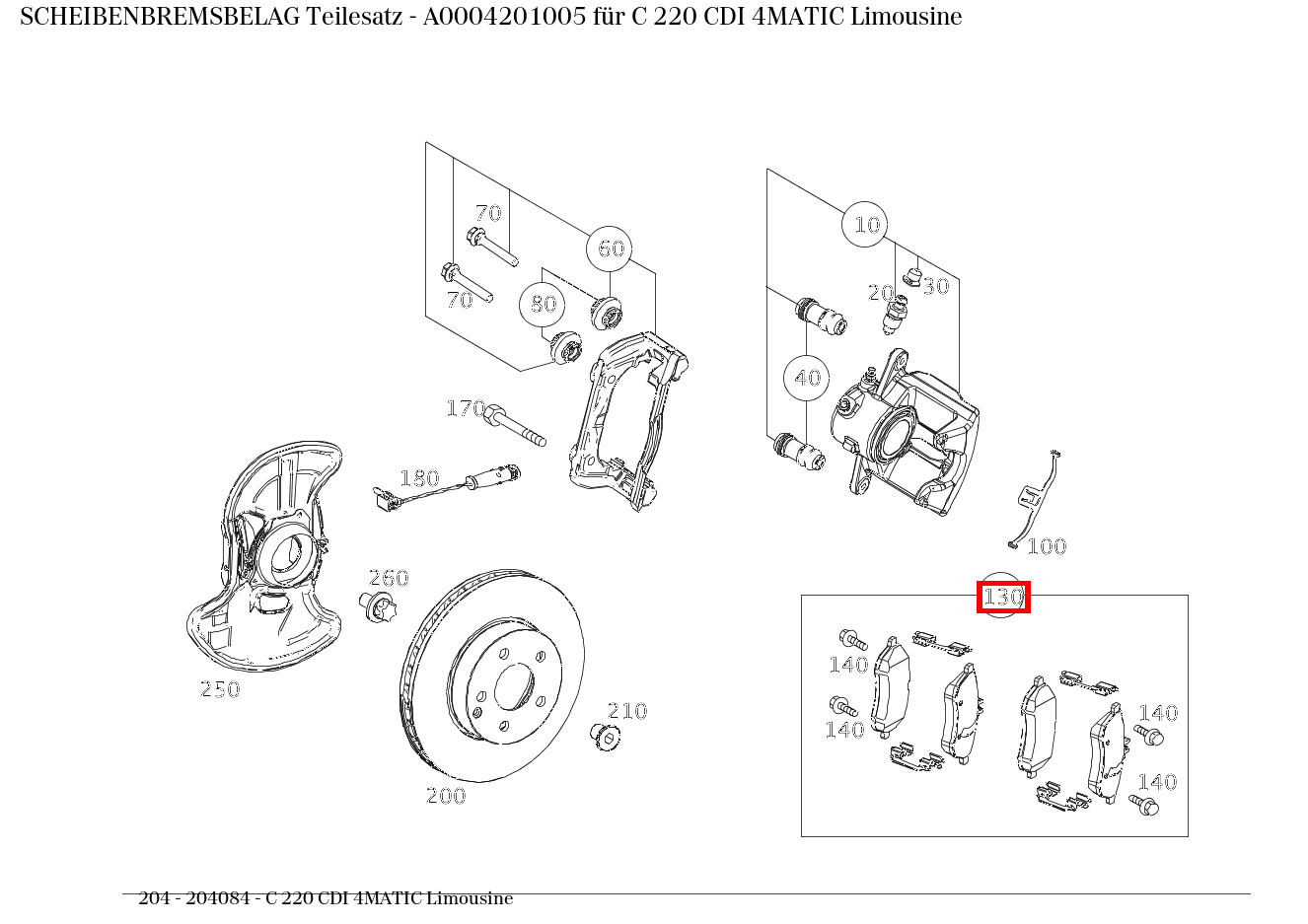 Scheibenbremsbelag Teilesatz C 220 CDI 4MATIC Limousine 204