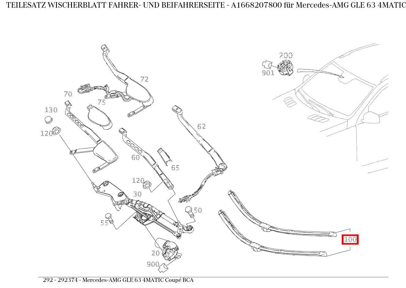 Teilesatz Wischerblatt FAHRER- UND BEIFAHRERSEITE Mercedes-AMG GLE 63 4MATIC Coupé BCA 292 Teilesatz Wischerblatt FAHRER- UND BEIFAHRERSEITE Mercedes-AMG GLE 63 4MATIC Coupé BCA 292