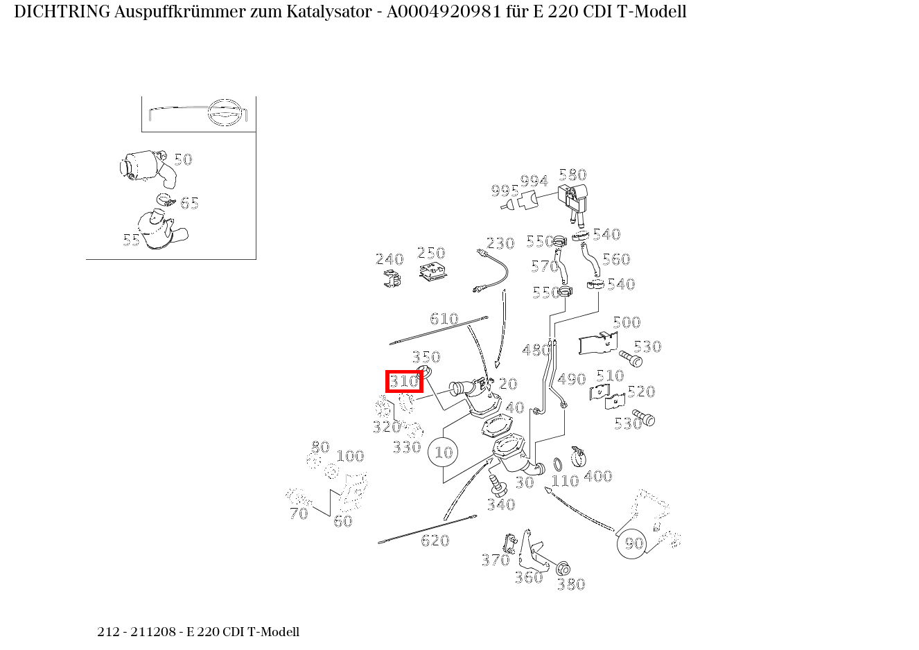 Dichtring Auspuffkrümmer zum Katalysator E 220 CDI T-Modell 212
