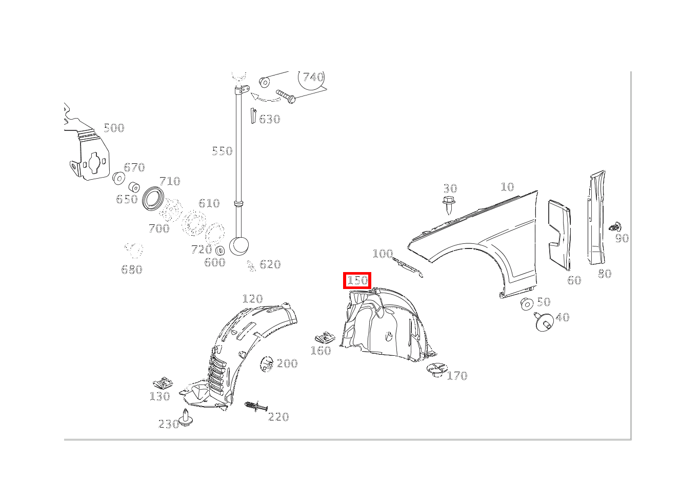 RADLAUFABDECKUNG Kotflügel vorn rechts E 220 CDI T-Modell 253