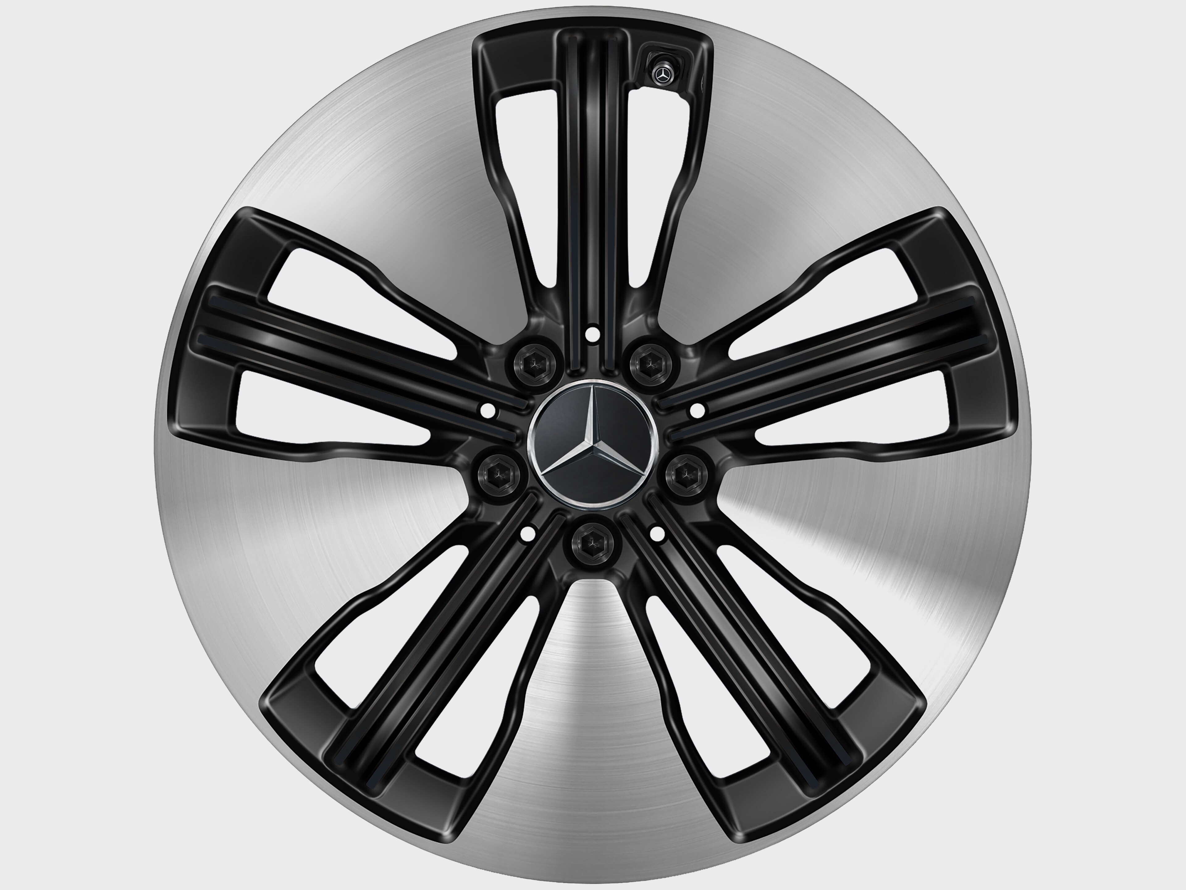 Mercedes-Benz - 5-Doppelspeichen-Rad, mit Zusatzspeichen, 18 Zoll, Aero 7,5 J x 18 ET 53,5, schwarz, glanzgedreht
