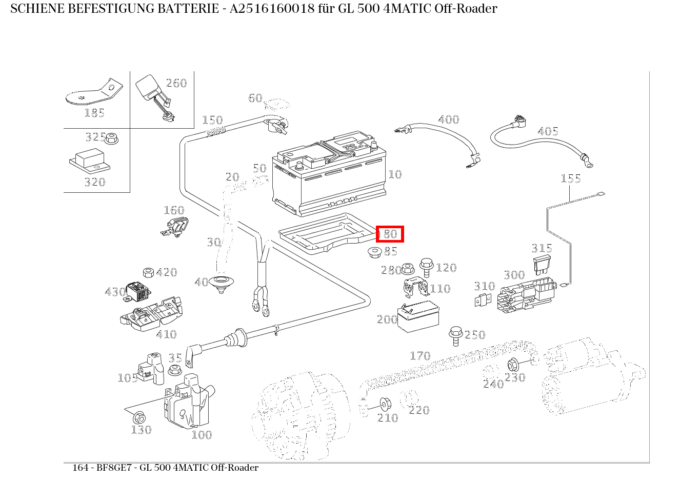 Schiene BEFESTIGUNG BATTERIE GL 500 4MATIC Off-Roader 164