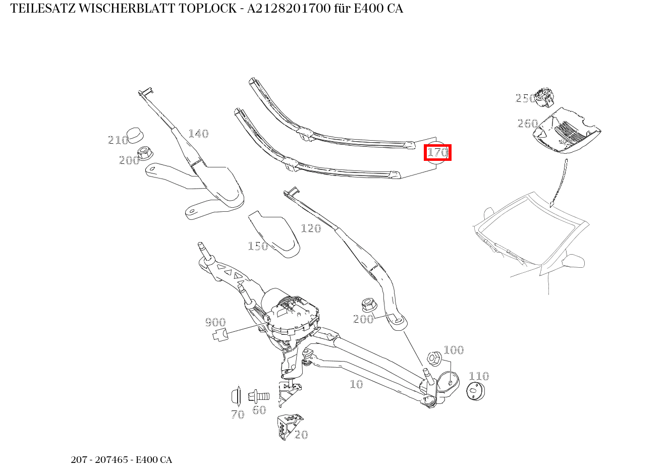 Teilesatz Wischerblatt TOPLOCK E400 CA 207 Teilesatz Wischerblatt TOPLOCK E400 CA 207