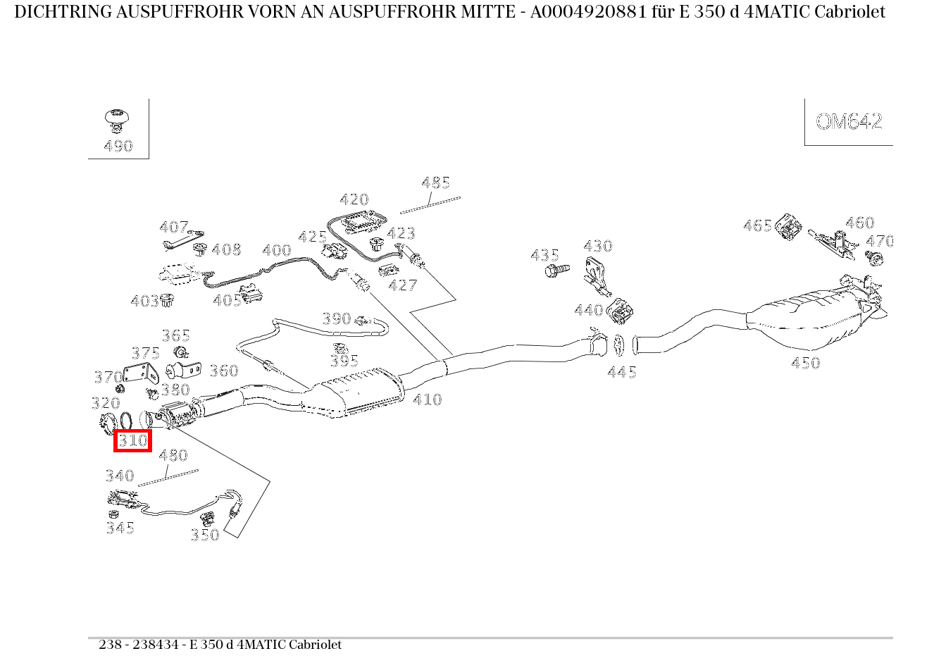 Dichtring AUSPUFFROHR VORN AN AUSPUFFROHR MITTE E 350 d 4MATIC Cabriolet 238