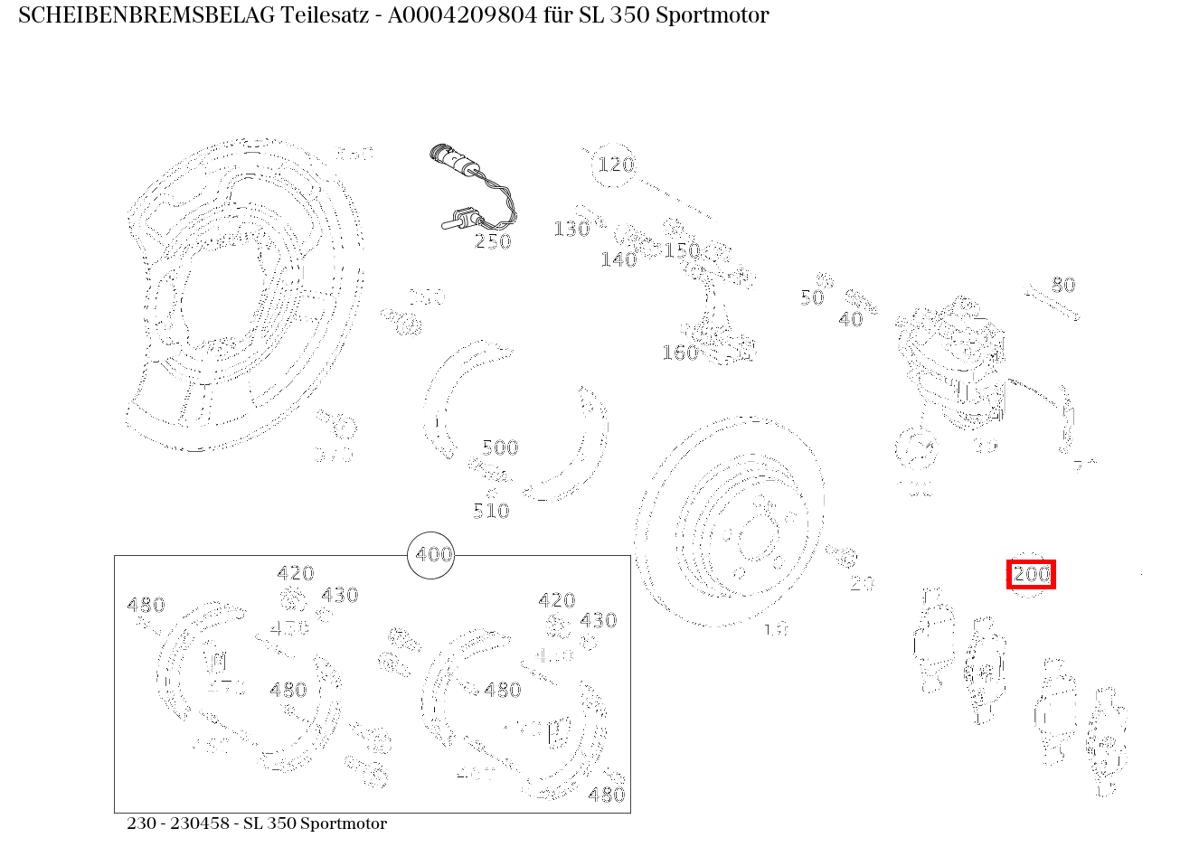 Scheibenbremsbelag Teilesatz SL 350 Sportmotor 230 Scheibenbremsbelag Teilesatz SL 350 Sportmotor 230