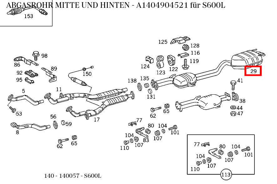 Abgasrohr MITTE UND HINTEN S600L 140