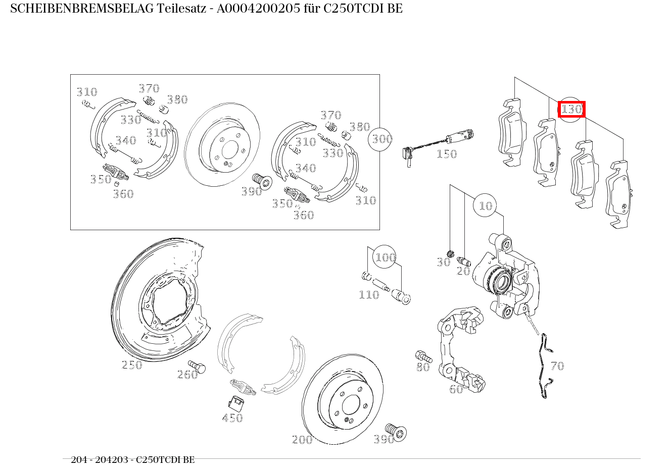 Scheibenbremsbelag Teilesatz C250TCDI BE 204