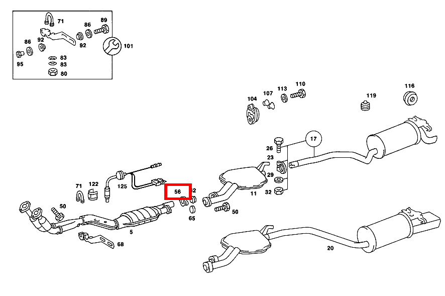 Flansch AUSPUFFROHR VORN AN AUSPUFFROHR MITTEN 190 E 2.5-16 EVOLUTION II 201
