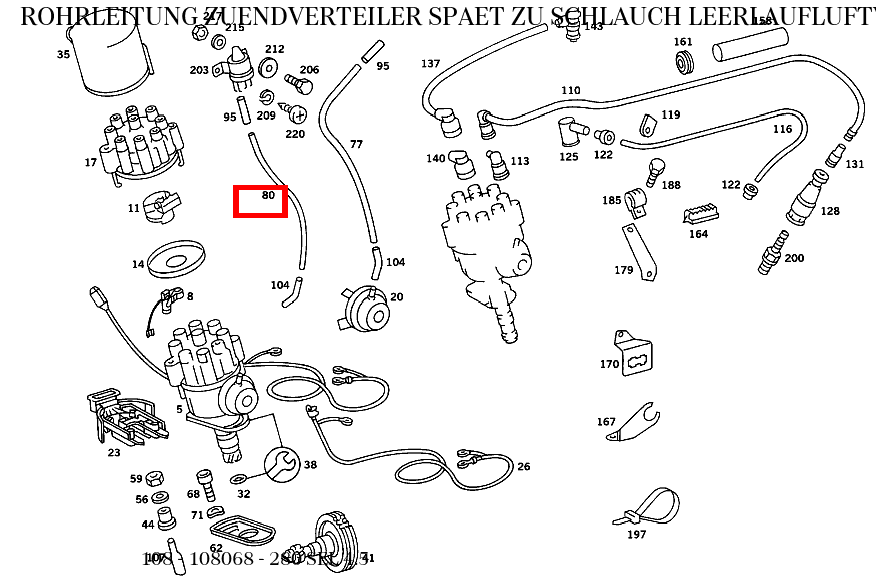 Rohrleitung ZUENDVERTEILER SPAET ZU SCHLAUCH LEERLAUFLUFTVERTEILER,ZUSATZLUFTSCHIEBER 340mm; 4X1mm 280 SEL 4.5 108 Rohrleitung ZUENDVERTEILER SPAET ZU SCHLAUCH LEERLAUFLUFTVERTEILER,ZUSATZLUFTSCHIEBER 340mm; 4X1mm 280 SEL 4.5 108