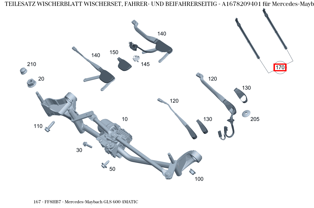 Teilesatz Wischerblatt WISCHERSET, FAHRER- UND BEIFAHRERSEITIG Mercedes-Maybach GLS 600 4MATIC 167