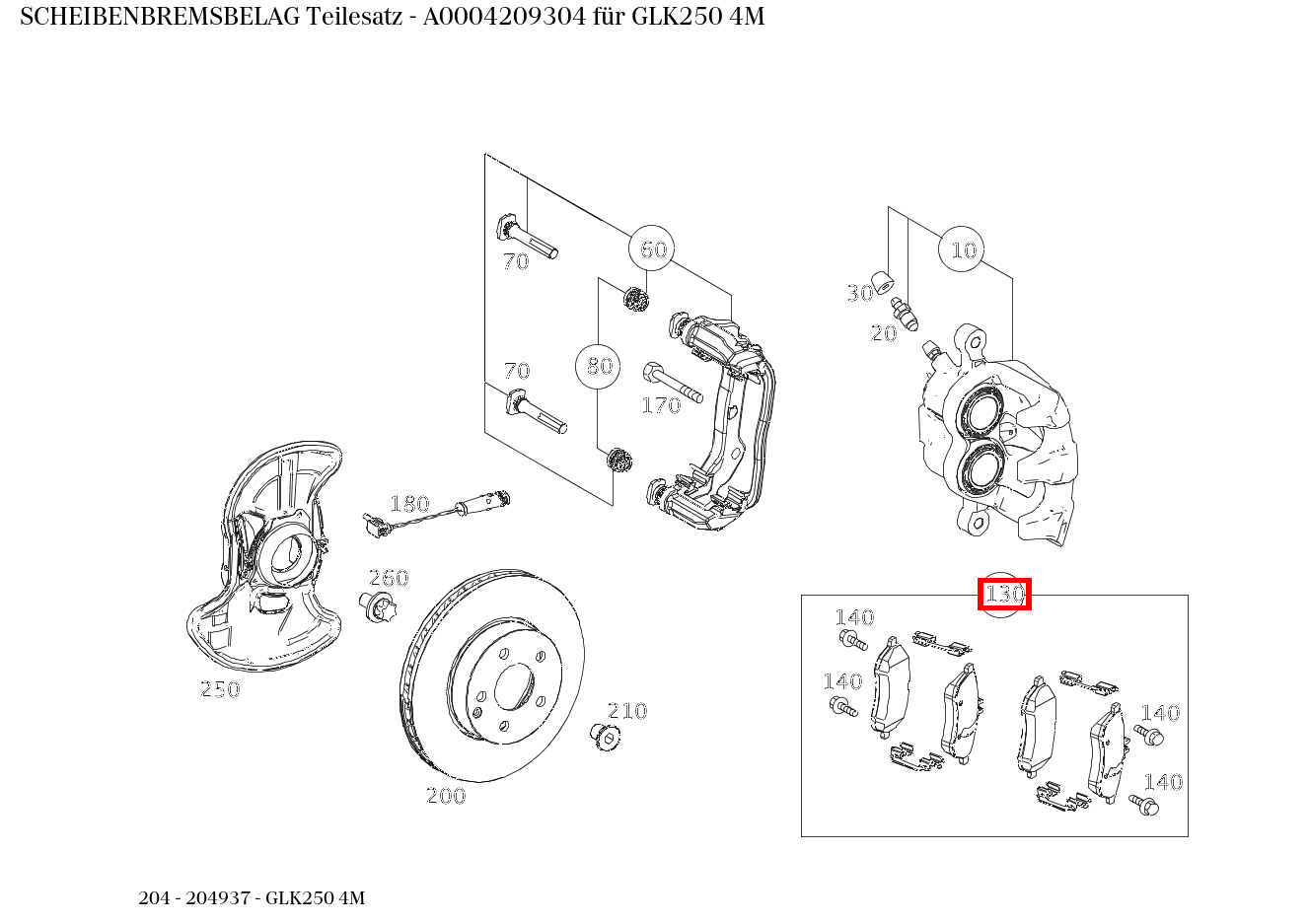 Scheibenbremsbelag Teilesatz GLK250 4M 204