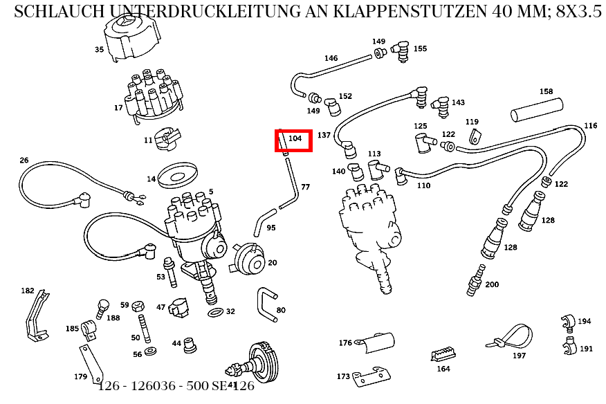 Schlauch UNTERDRUCKLEITUNG AN KLAPPENSTUTZEN 40 MM; 8X3.5 MM 500 SE-126 126 Schlauch UNTERDRUCKLEITUNG AN KLAPPENSTUTZEN 40 MM; 8X3.5 MM 500 SE-126 126