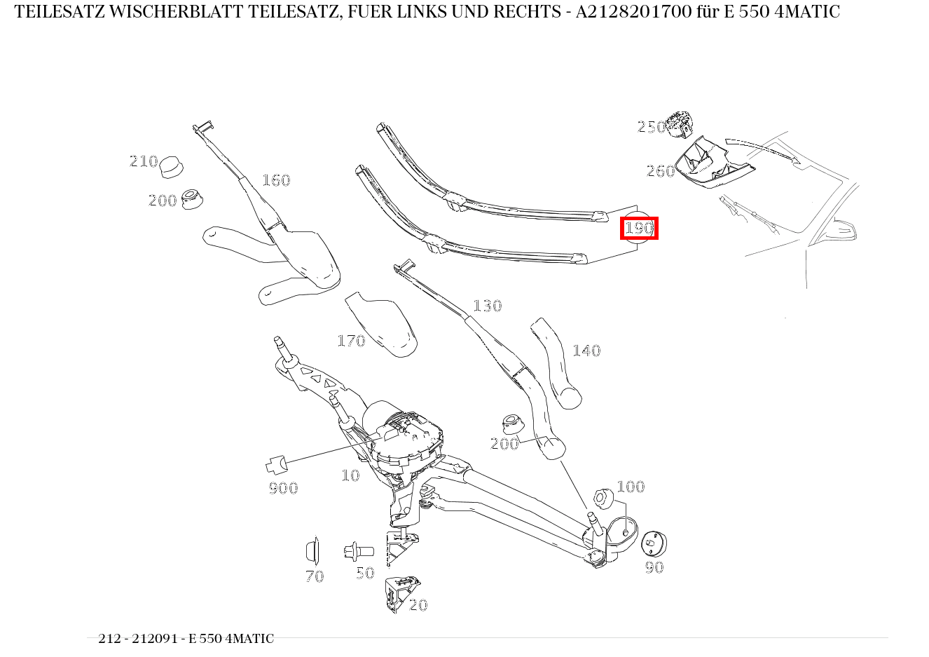 Teilesatz Wischerblatt TEILESATZ, FUER LINKS UND RECHTS E 550 4MATIC 212 Teilesatz Wischerblatt TEILESATZ, FUER LINKS UND RECHTS E 550 4MATIC 212