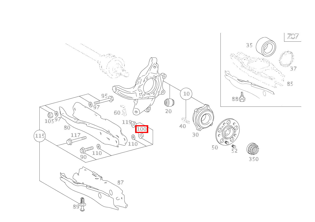 Sechskantmutter FEDERLENKER AN RADTRAEGER; M14X1,5 S 550 Limousine lang BCA 221