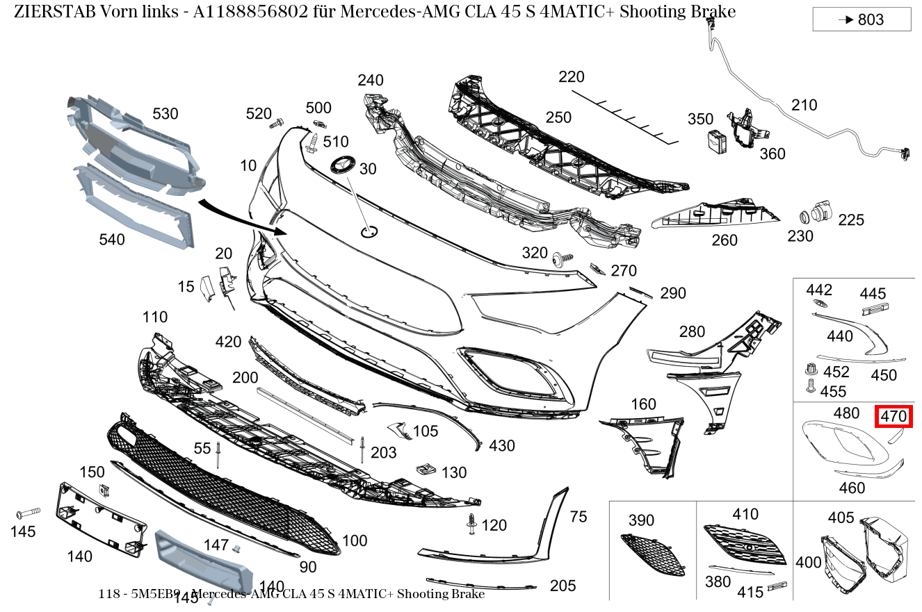 Zierstab Vorn links Mercedes-AMG CLA 45 S 4MATIC+ Shooting Brake 118 Zierstab Vorn links Mercedes-AMG CLA 45 S 4MATIC+ Shooting Brake 118