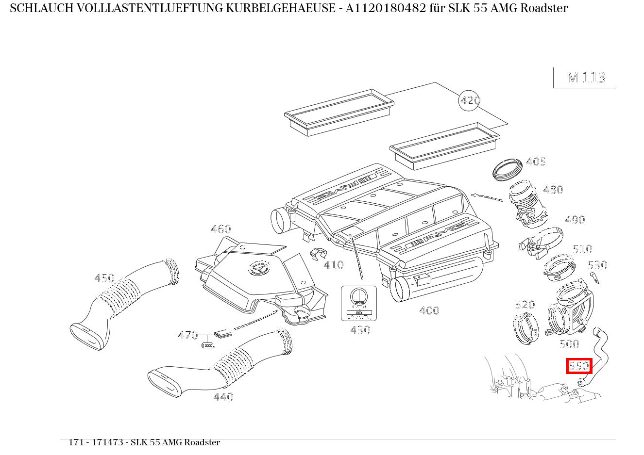 Schlauch VOLLLASTENTLUEFTUNG KURBELGEHAEUSE SLK 55 AMG Roadster 171