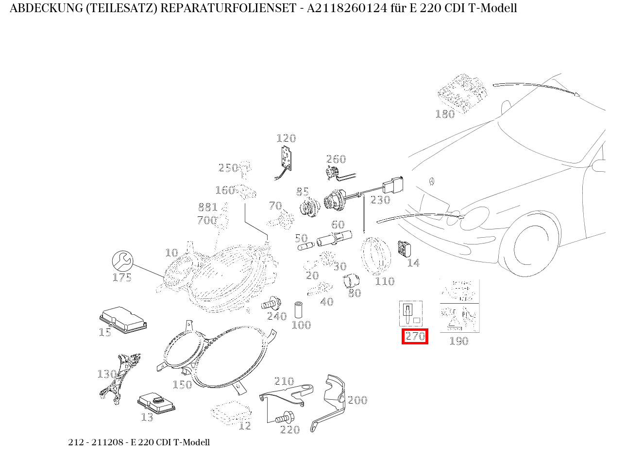 Abdeckung (TEILESATZ) REPARATURFOLIENSET E 220 CDI T-Modell 212 Abdeckung (TEILESATZ) REPARATURFOLIENSET E 220 CDI T-Modell 212