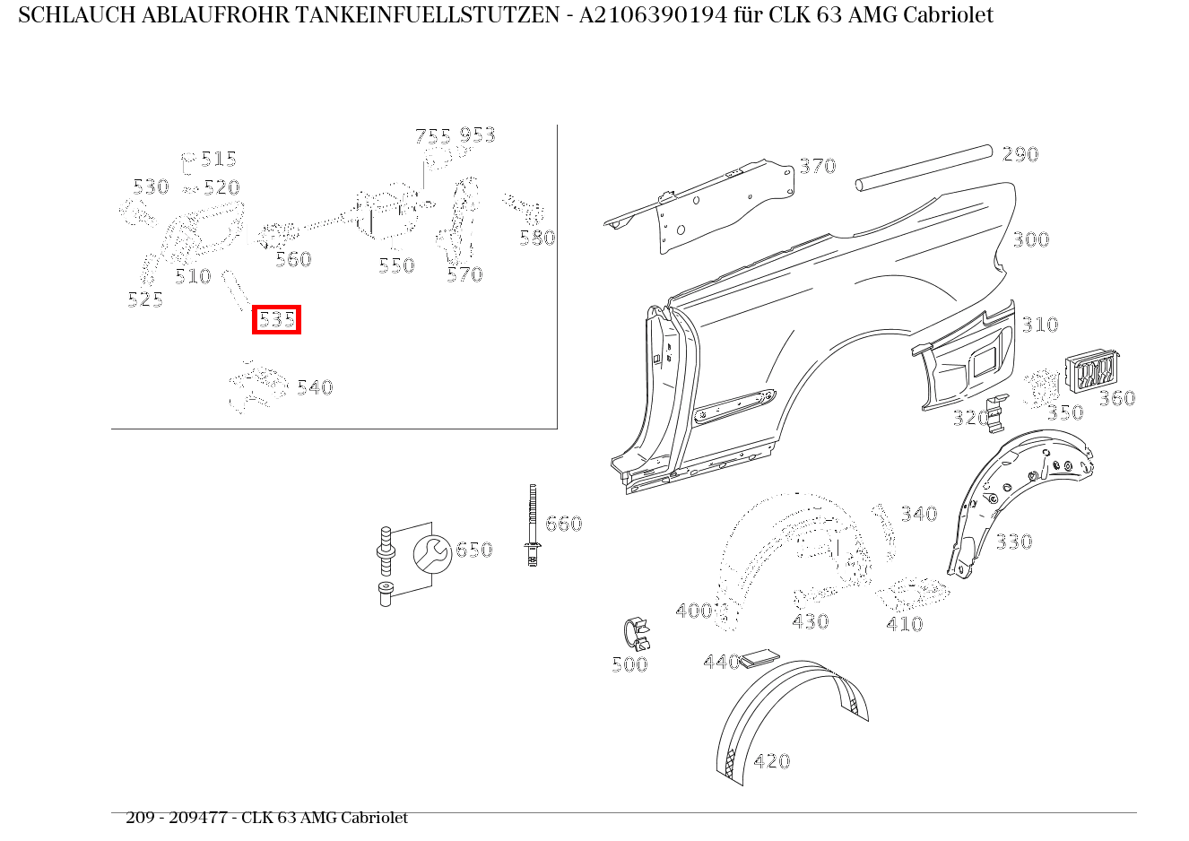 Schlauch ABLAUFROHR TANKEINFUELLSTUTZEN CLK 63 AMG Cabriolet 209