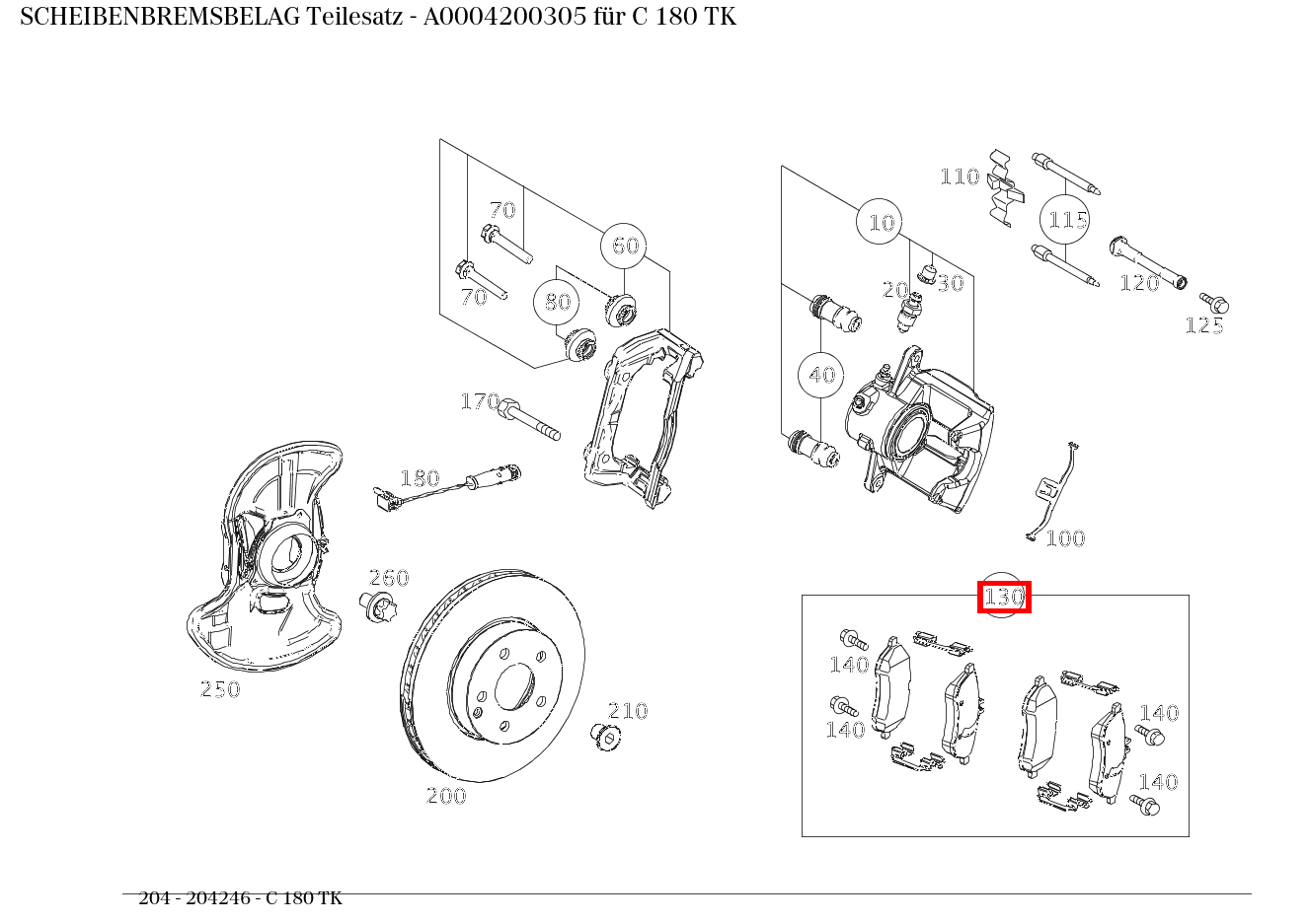 Scheibenbremsbelag Teilesatz C 180 TK 204