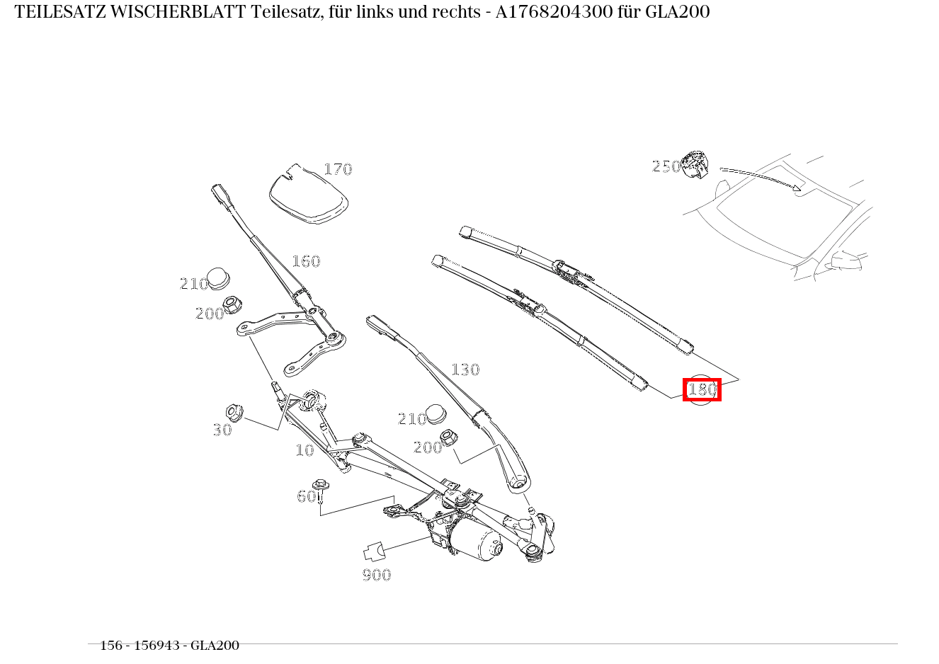Teilesatz Wischerblatt Teilesatz, für links und rechts GLA200 156