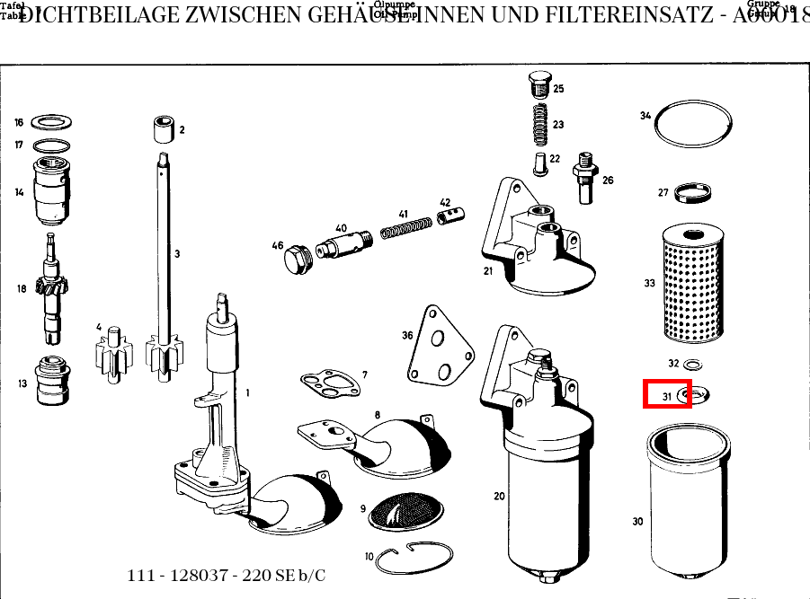 Dichtbeilage ZWISCHEN GEHÄUSE INNEN UND FILTEREINSATZ 220 SE b/C 111