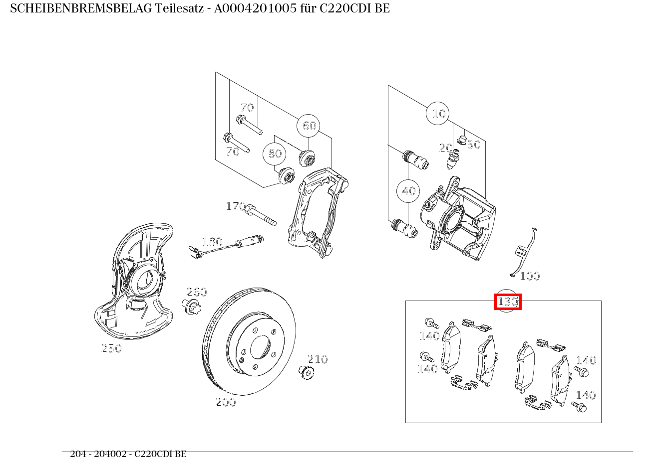Scheibenbremsbelag Teilesatz C220CDI BE 204