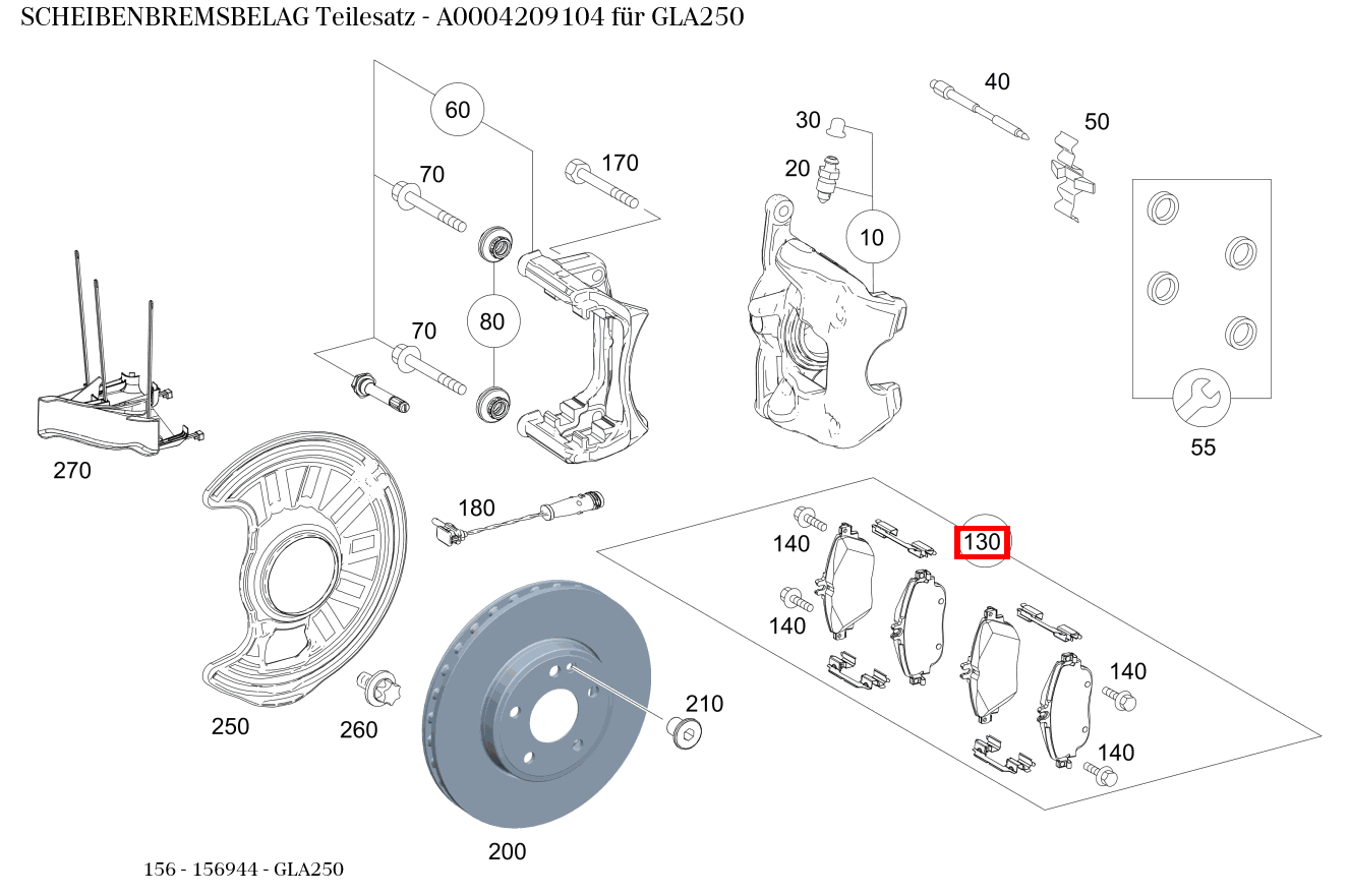 Scheibenbremsbelag Teilesatz GLA250 156 Scheibenbremsbelag Teilesatz GLA250 156