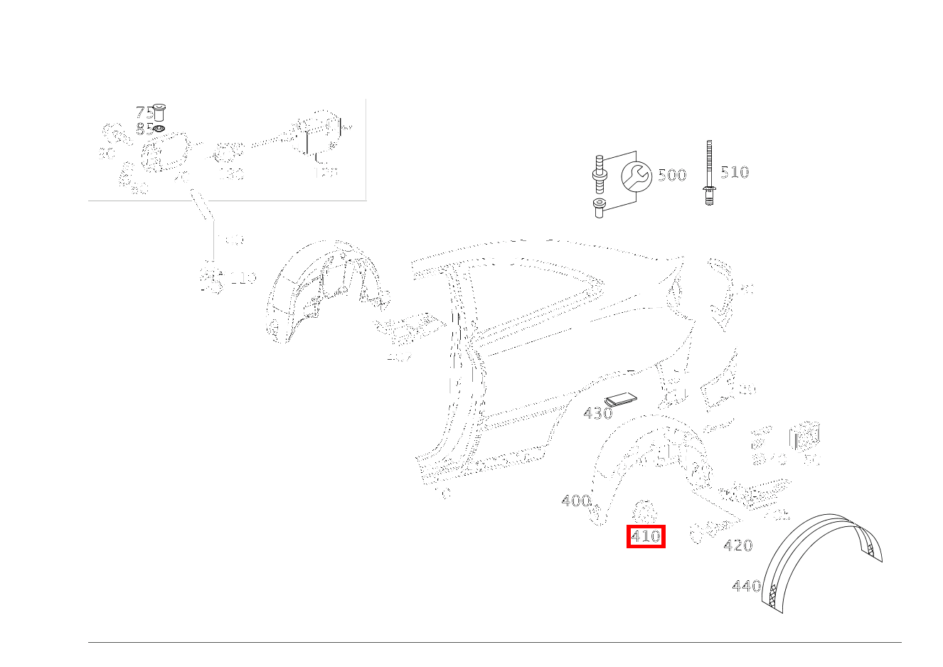 KUNSTSTOFFMUTTER ABDECKUNG AN RADEINBAU RECHTS C 320 Sportcoupé 203