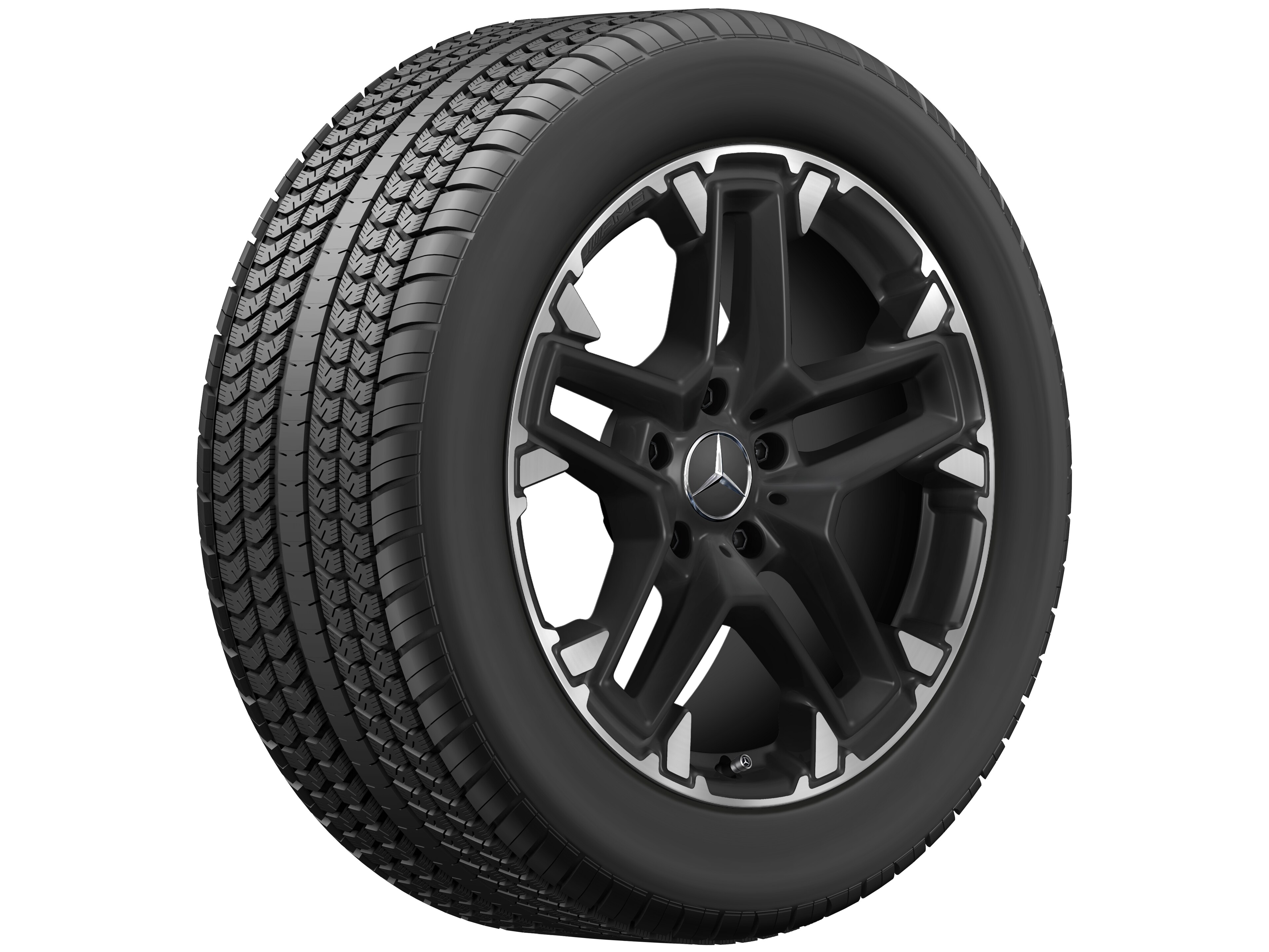 Mercedes-Benz - AMG Kreuzspeichen-Rad, 50,8 cm (20 Zoll), Felgenhorn glanzgedreht 9,5 J x 20 ET 35, schwarz matt