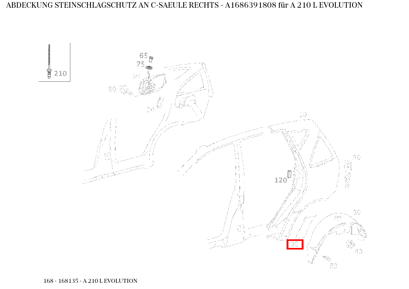 Abdeckung STEINSCHLAGSCHUTZ AN C-SAEULE RECHTS A 210 L EVOLUTION 168