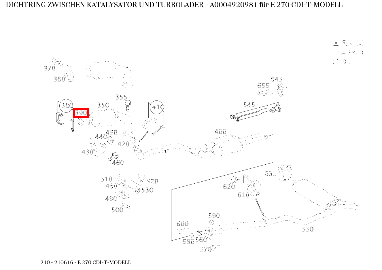 Dichtring ZWISCHEN KATALYSATOR UND TURBOLADER E 270 CDI-T-MODELL 210